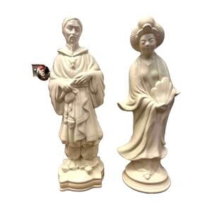 Vintage Pair Chinese EMPEROR & EMPRESS Ceramic Asian Figures Couple Statues